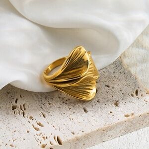 18K gold plated leaf ring